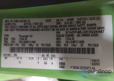 2014 Ford Fiesta Se from USA, damaged, VIN 3FADP4BJ2EM226447